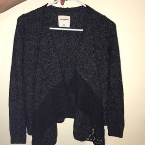 girls navy blue cardigan sweater with lace detail